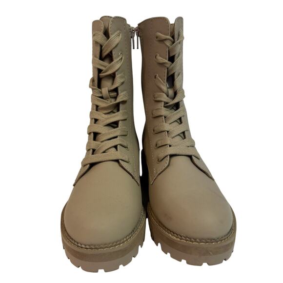 A New Day Womens Saylor Lace-up Combat Boots Taupe Size 9 Lug Sole Zip Side New - Picture 1 of 6